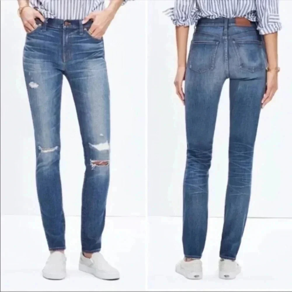 Madewell 9” High-Riser Skinny Skinny Distressed Blue  Wash Jeans Size 28